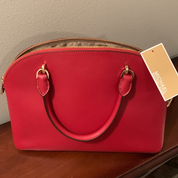On Sale NWT Michael Kors Red Ladies Large Dome Satchel Leather - Picture 3 of 6